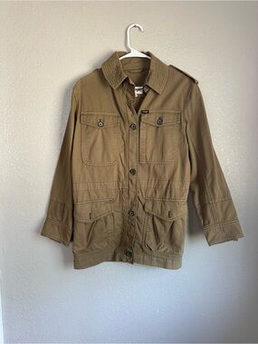 Wrangler Green Long Sleeve Zippered Button Down Military Utility Coat Jacket